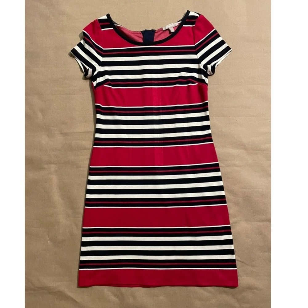 Banana Republic Ponte Shift Dress Sz 6 Red Stripes Career Office Workwear